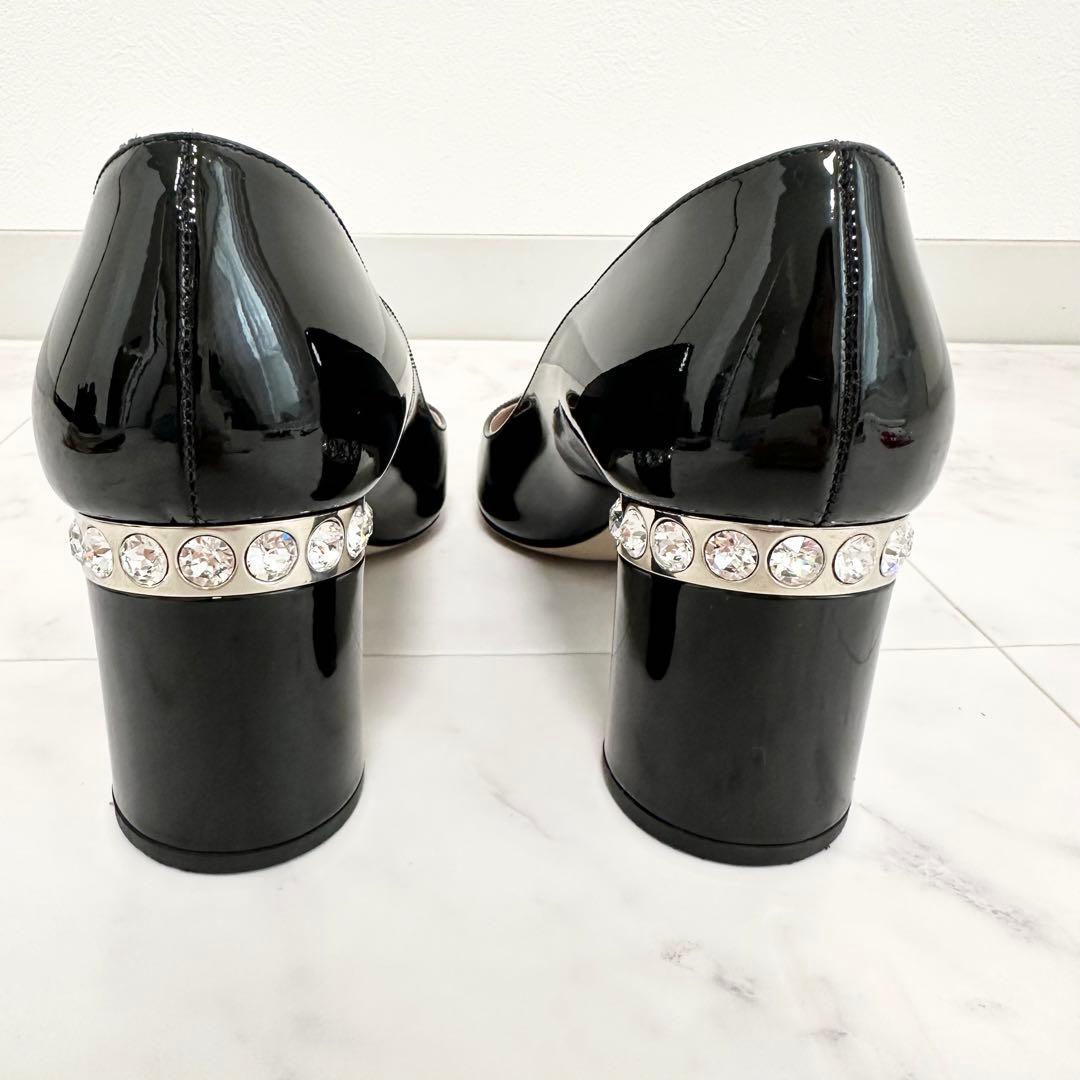 美品 MIUMIU パンプス 23cm 猫モチーフ クリスタル付　ブラック