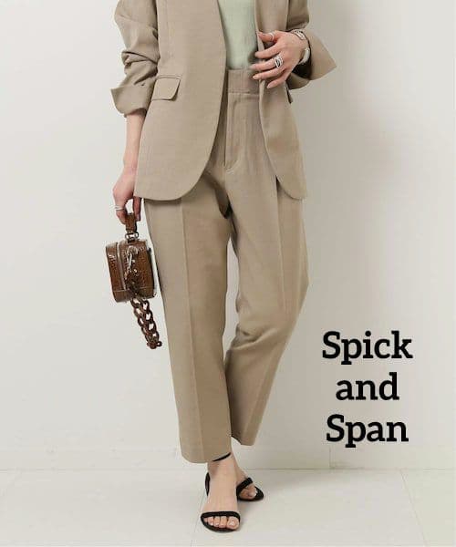 po様スピックアンドスパン　リネンライクノーカラージャケット＋テーパードパンツ
