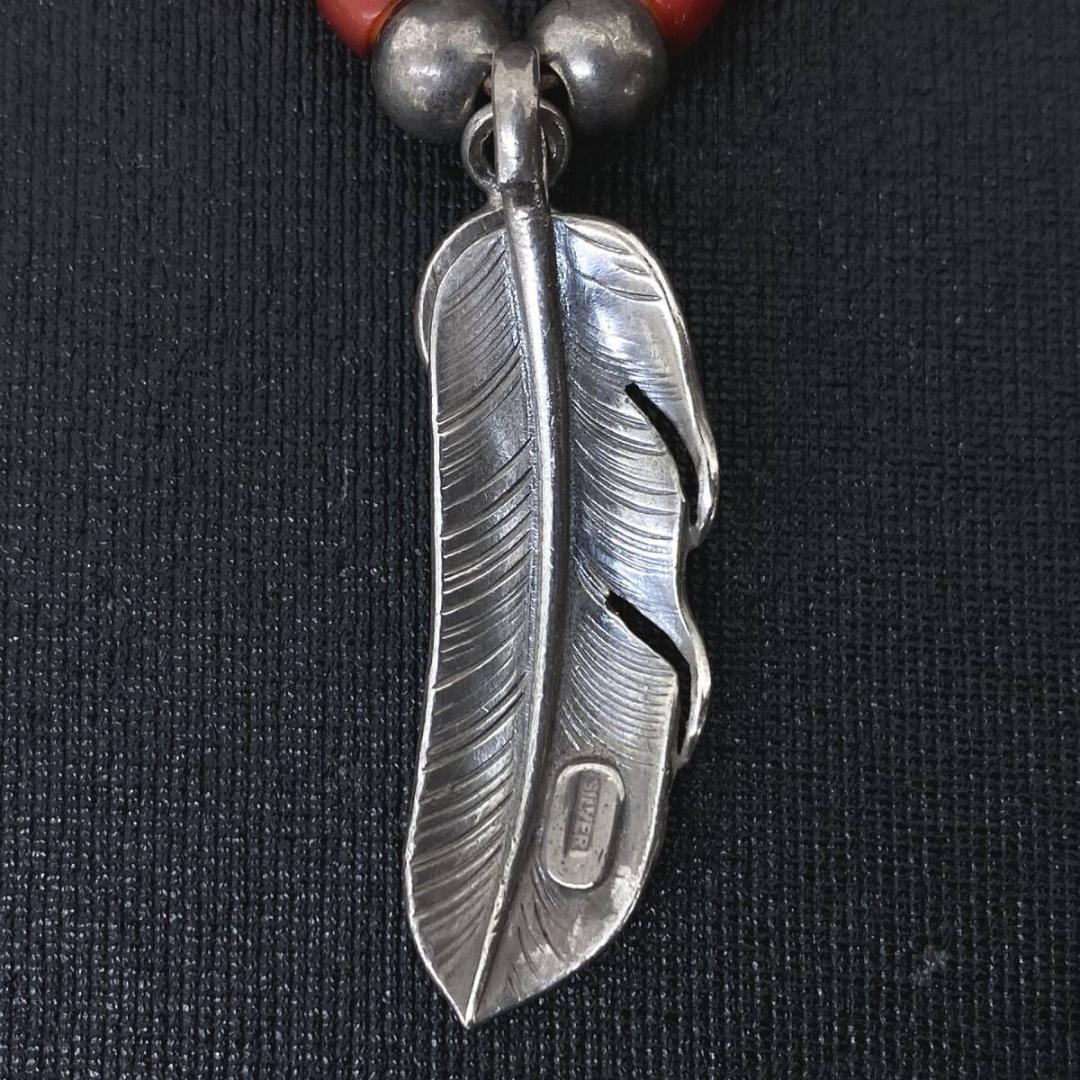 あるじゃん K18 シルバー フェザーペンダント ターコイズ ビーズ ネックレス