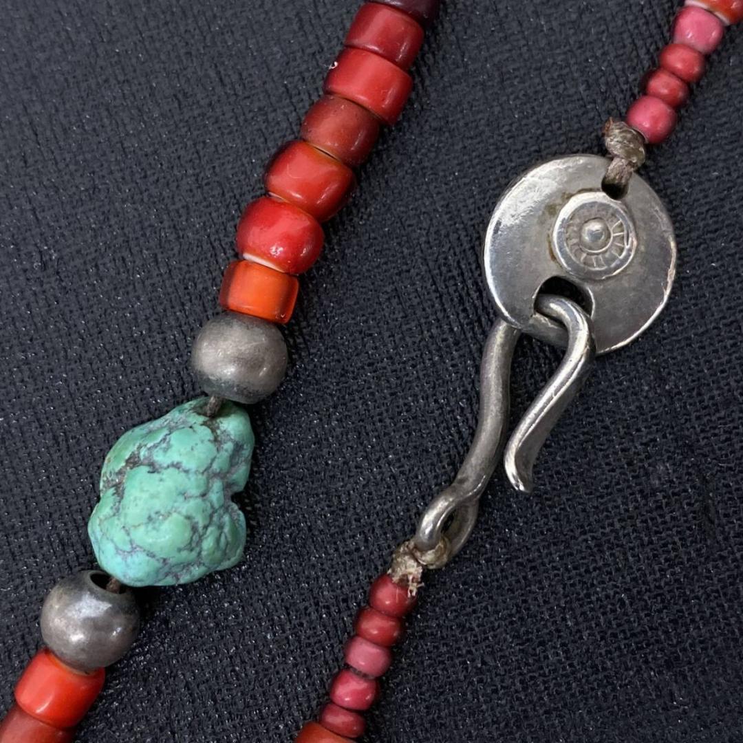 あるじゃん K18 シルバー フェザーペンダント ターコイズ ビーズ ネックレス