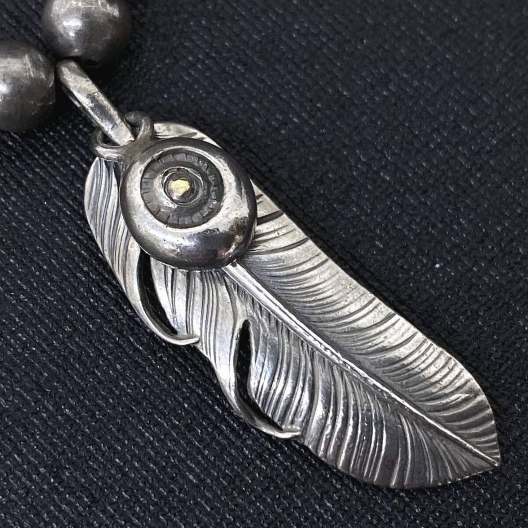 あるじゃん K18 シルバー フェザーペンダント ターコイズ ビーズ ネックレス