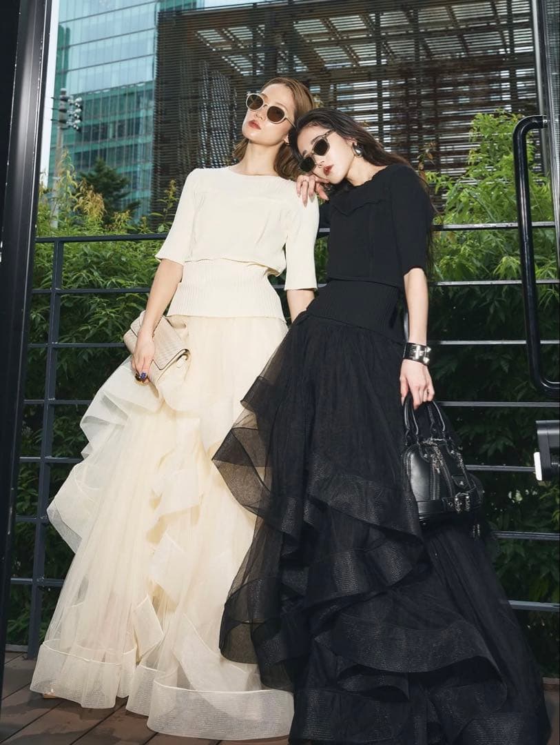 ANDREA&Co. AUBREY ボリュームフリルチュールスカート アイボリー