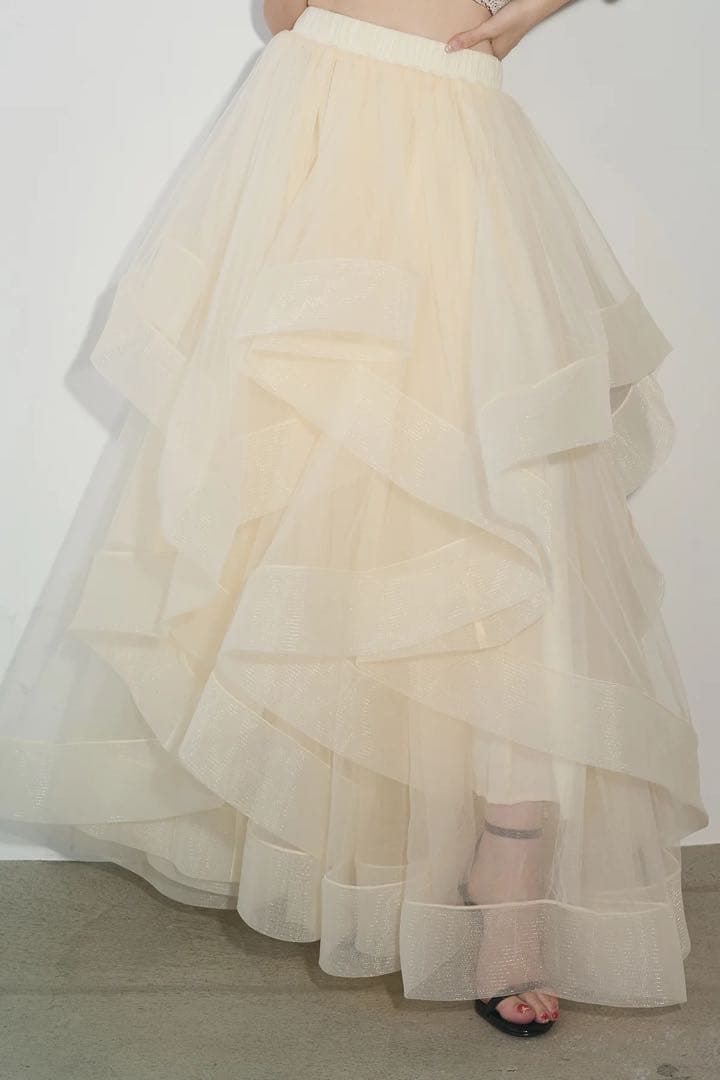 ANDREA&Co. AUBREY ボリュームフリルチュールスカート アイボリー