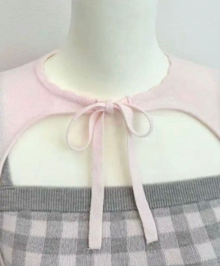 HONEYMEW ハニーミュウ　ギンガムアンサンブルトップス　ピンク