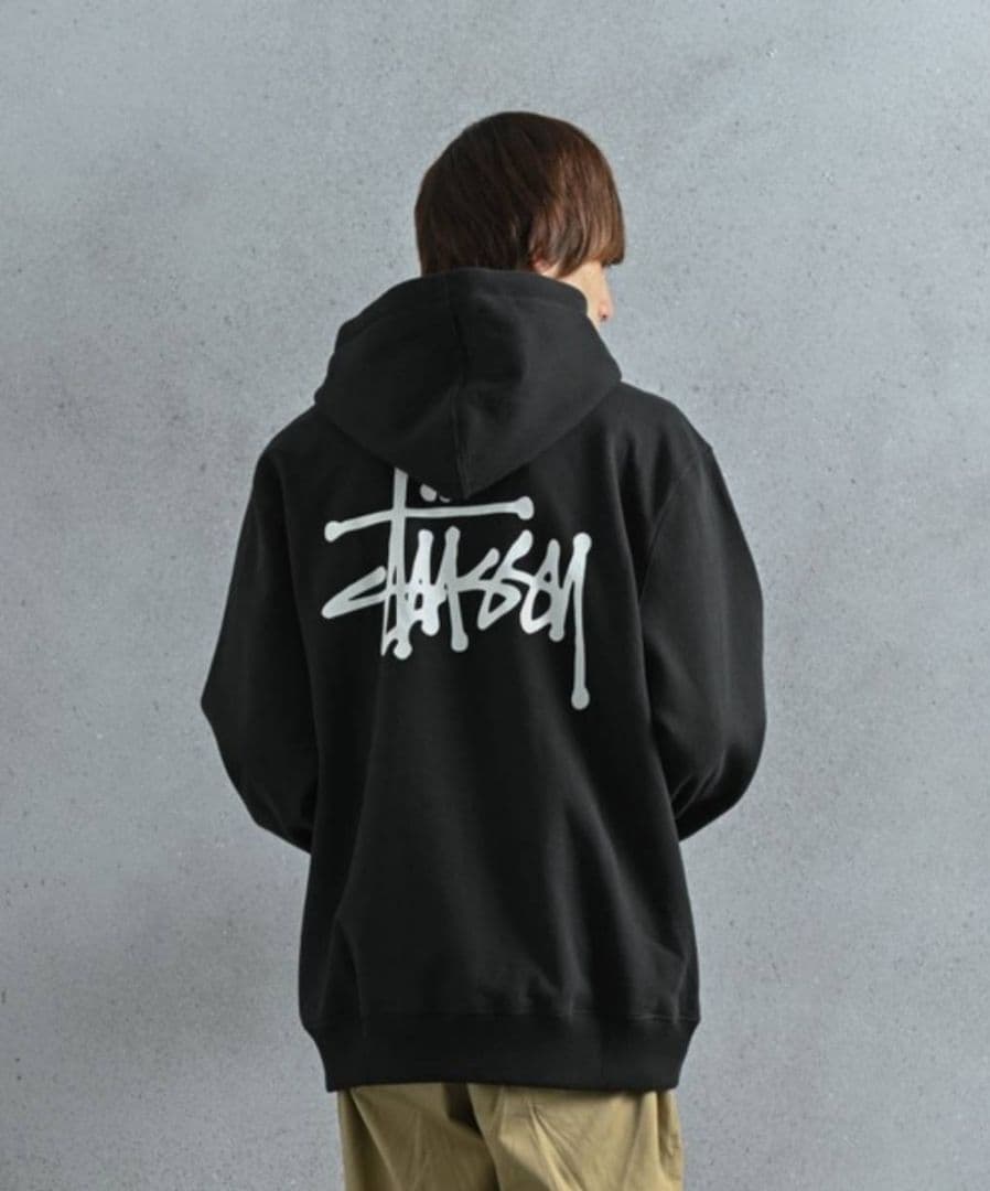 STUSSY ベーシック プルオーバー フード パーカー ブラック XL