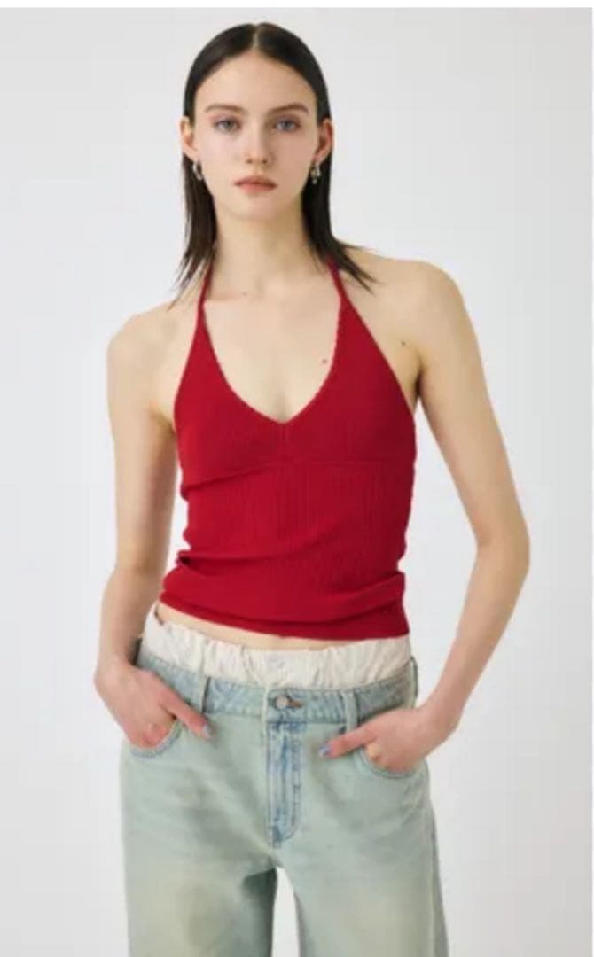 MOUSSY HALTER KNIT キャミ キャミソール レッド