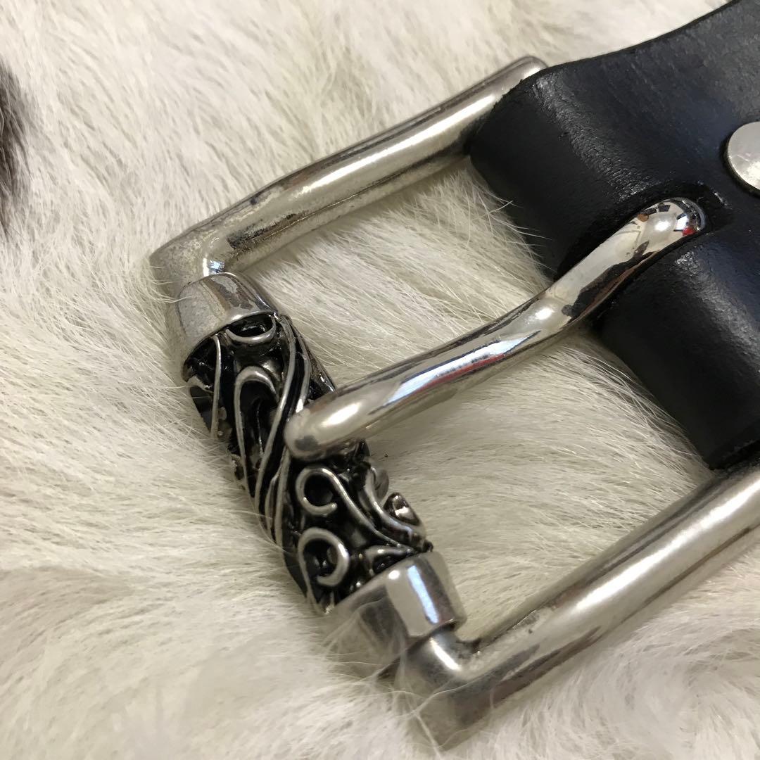 未使用品！ハンドメイド シルバーローラーバックル 本革レザーベルト ブラック