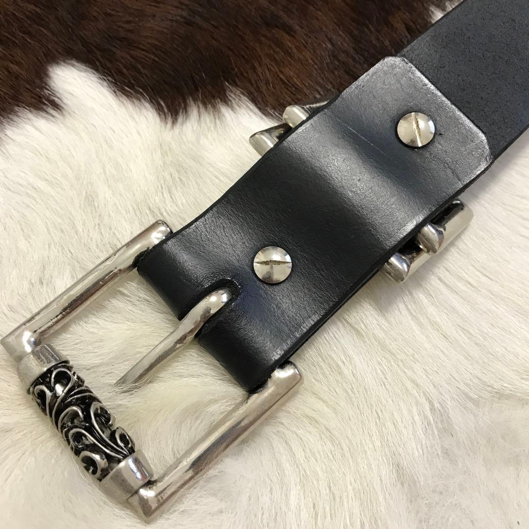 未使用品！ハンドメイド シルバーローラーバックル 本革レザーベルト ブラック
