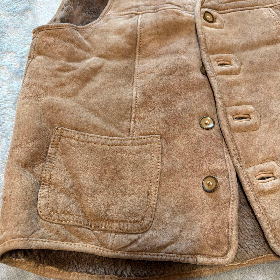 80s 90s 羊革 ムートン ボアベスト ベージュ