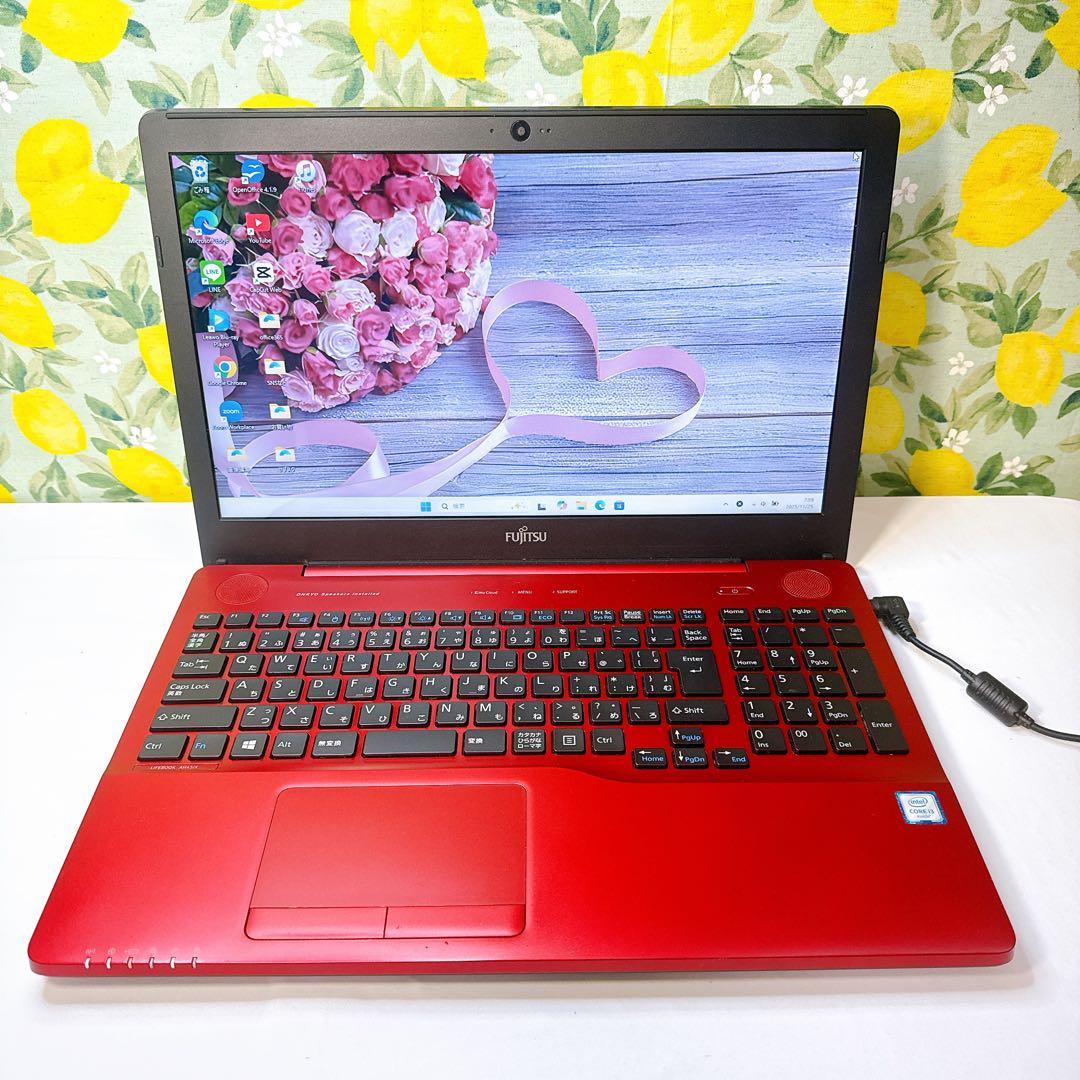 今だけ❤️お洒落レッド❤️大人気富士通❤️家計簿作成・動画視聴・ネットサーフィンなど❤️