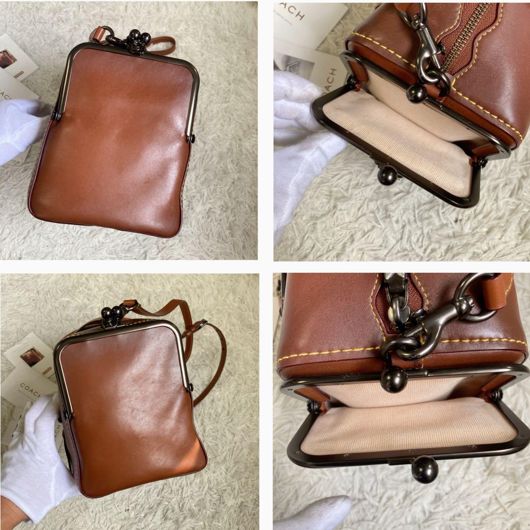 極美品 coach コーチ ミニボストン ティーローズ がま口 2way 茶