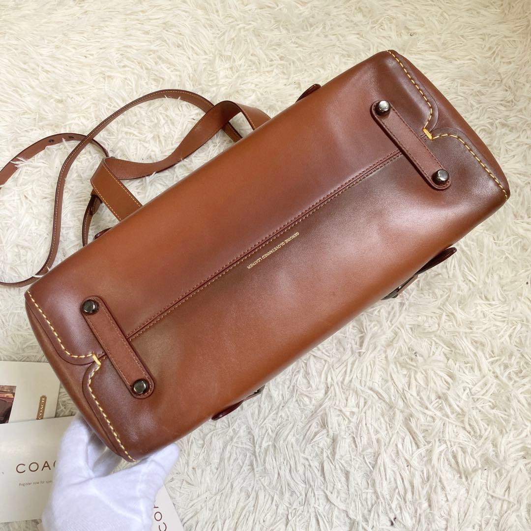 極美品 coach コーチ ミニボストン ティーローズ がま口 2way 茶