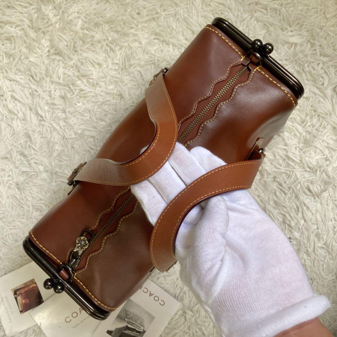 極美品 coach コーチ ミニボストン ティーローズ がま口 2way 茶