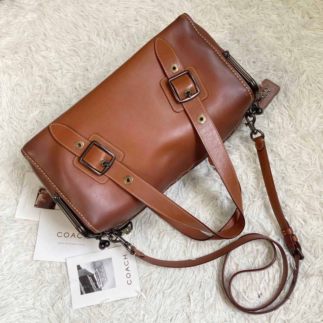 極美品 coach コーチ ミニボストン ティーローズ がま口 2way 茶