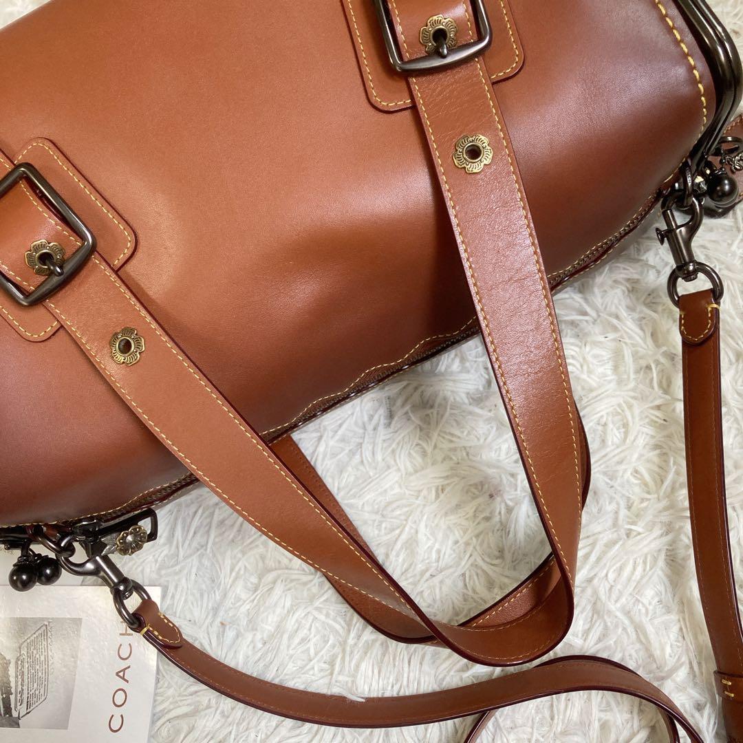 極美品 coach コーチ ミニボストン ティーローズ がま口 2way 茶