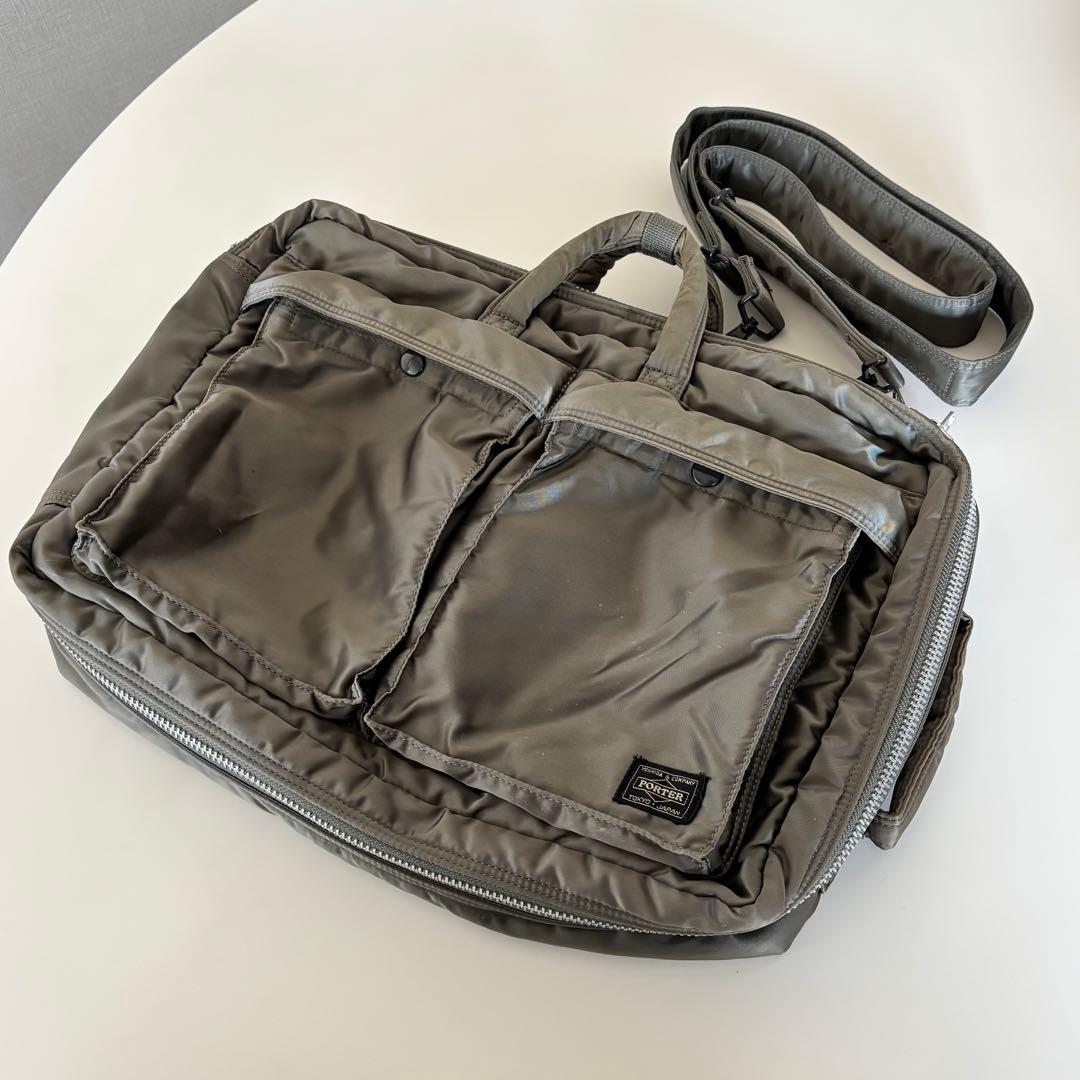 【美品】ポーター タンカー 3way ブリーフケース シルバーグレー