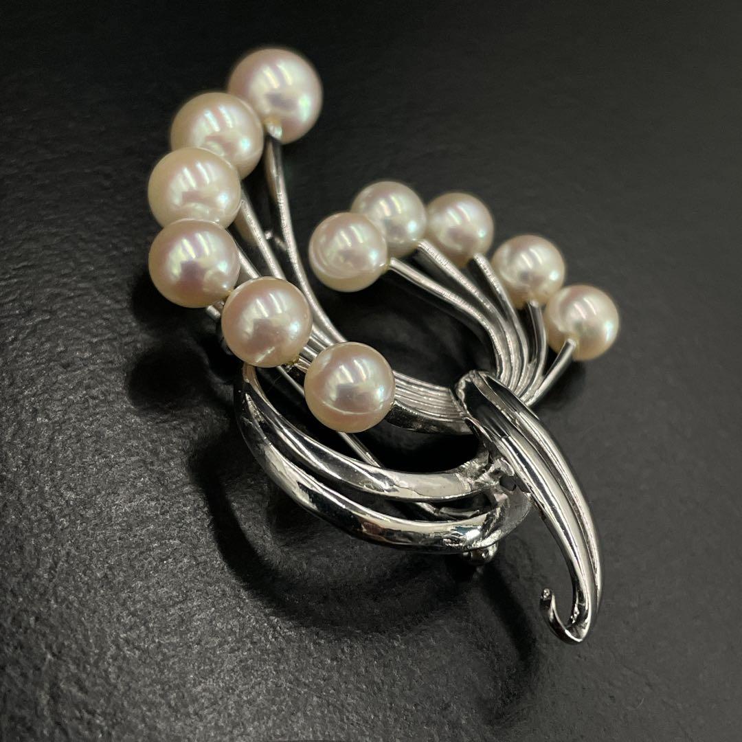 美品　MIKIMOTO　ミキモト　パール　ブローチ　あこや真珠　11粒　MS刻印