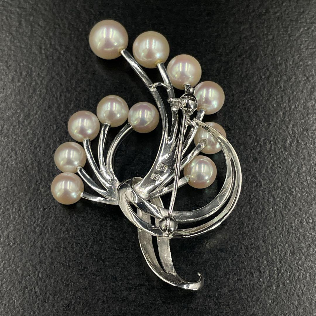 美品　MIKIMOTO　ミキモト　パール　ブローチ　あこや真珠　11粒　MS刻印