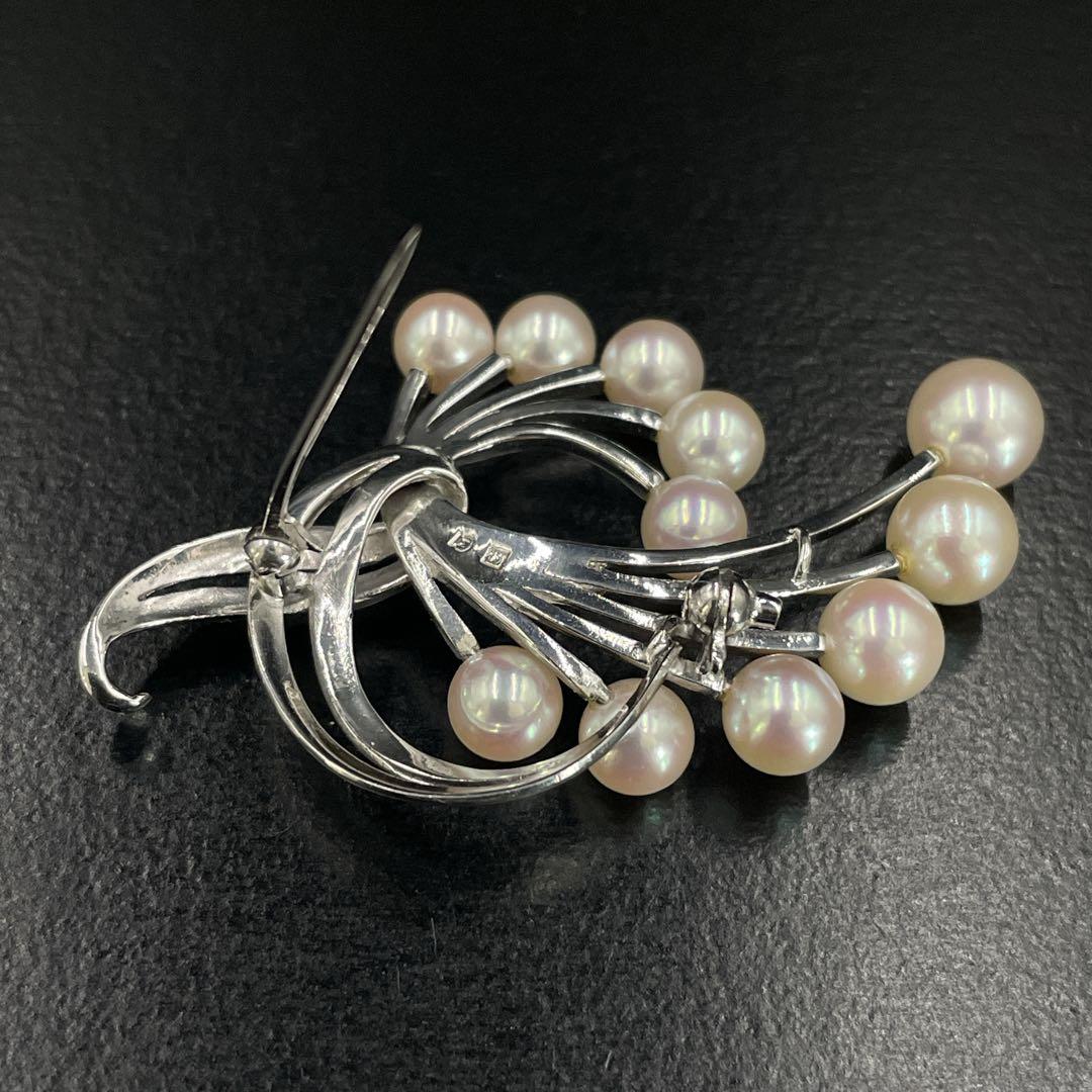 美品　MIKIMOTO　ミキモト　パール　ブローチ　あこや真珠　11粒　MS刻印