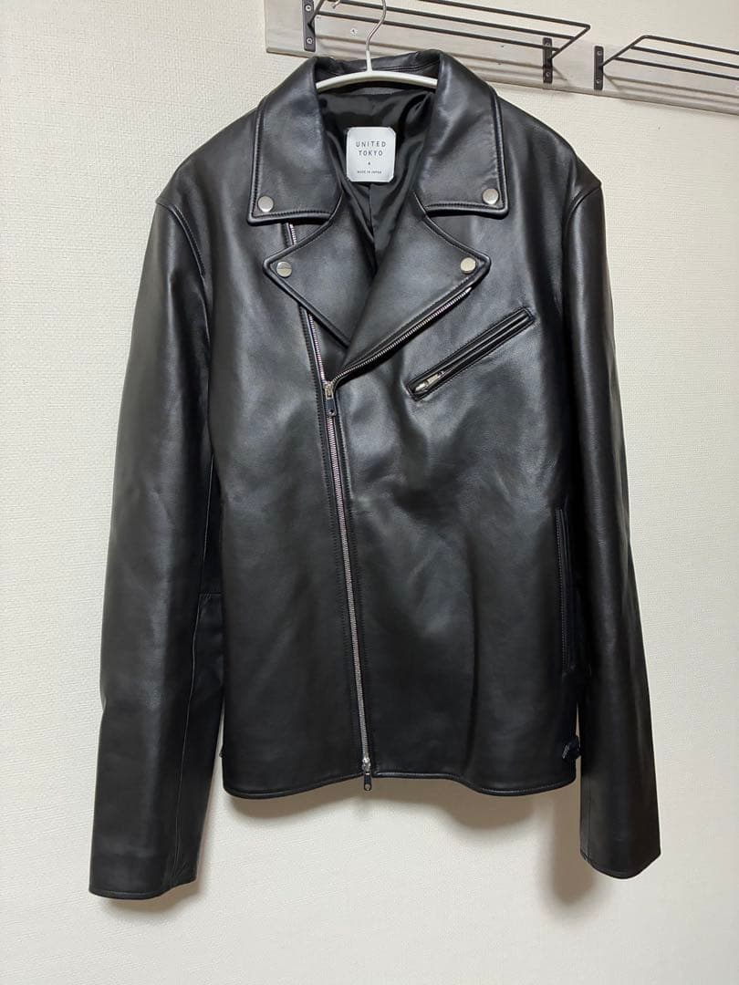 UNITED TOKYO ブラック ラムレザーダブルライダース 4