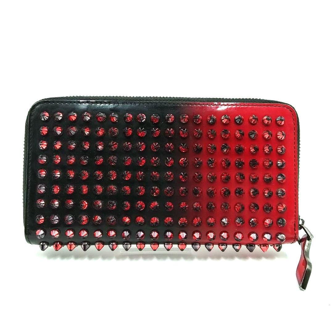 Christian Louboutin ルブタン 長財布 スタッズ 黒×赤メンズ
