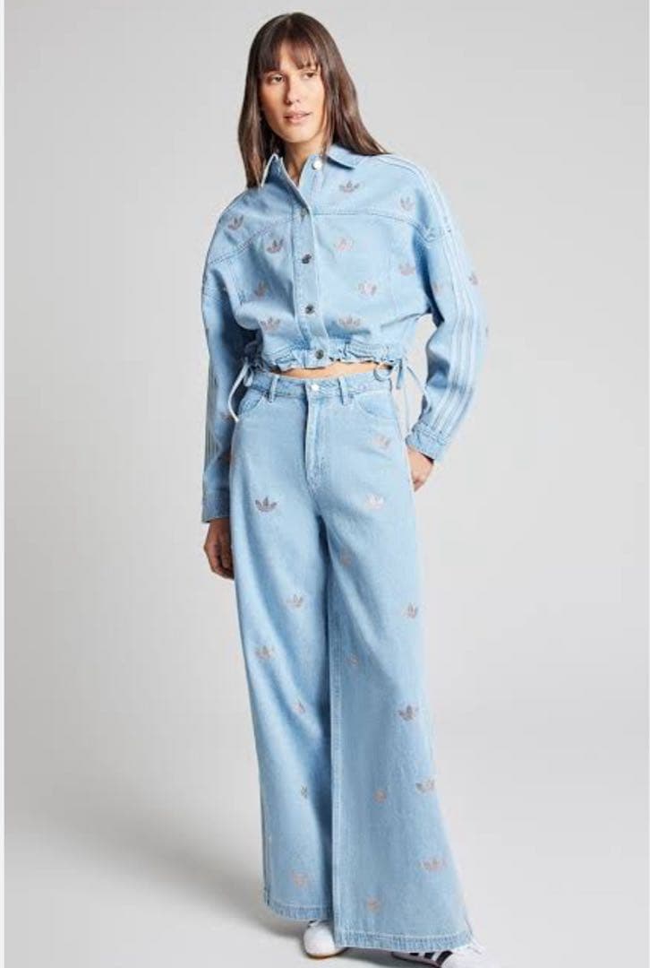 adidas ラインストーン⭐️Lサイズ ❣️ デザイン フレアデニムパンツ