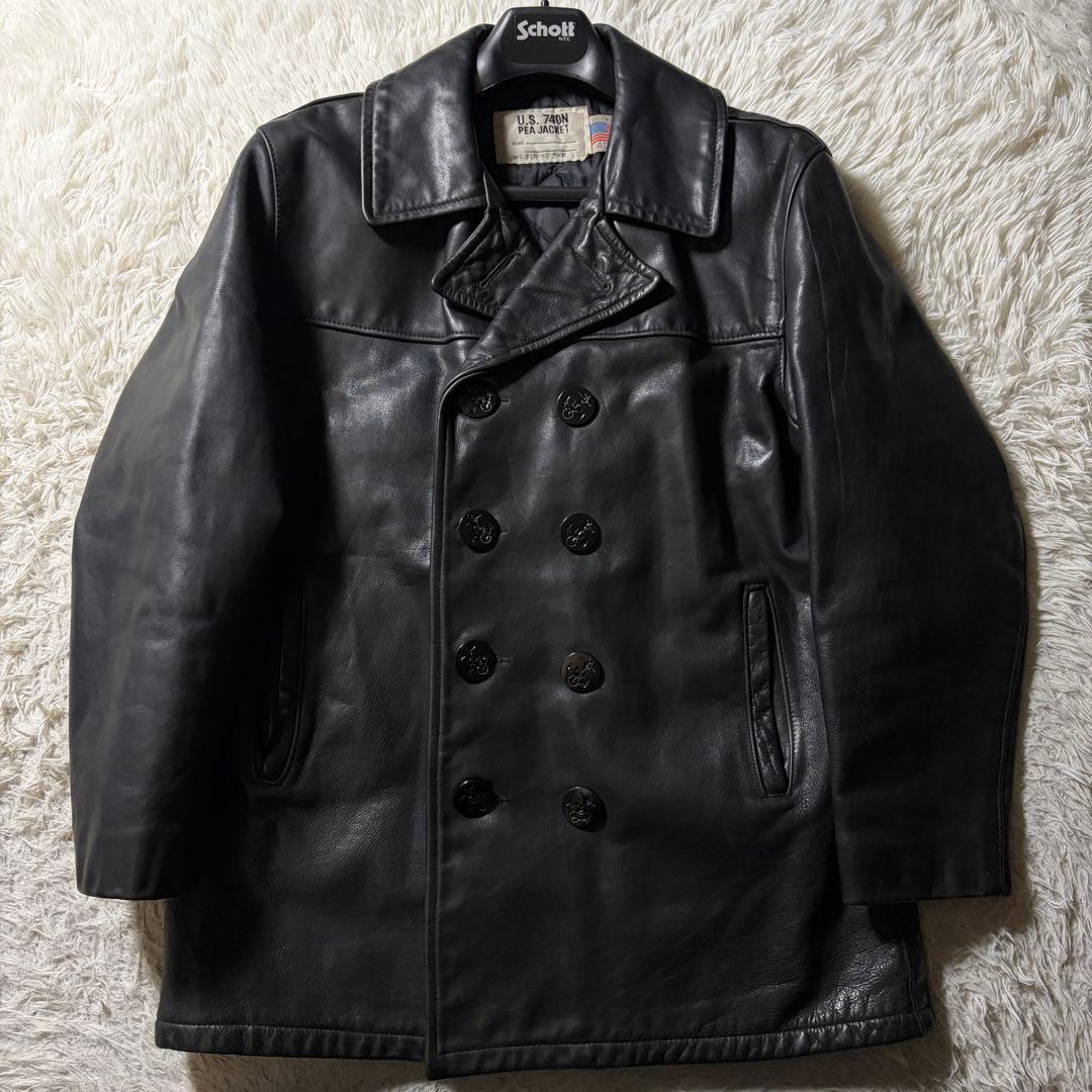 希少■schott　Pコート　オールレザー　740N　本革　ブラック　40