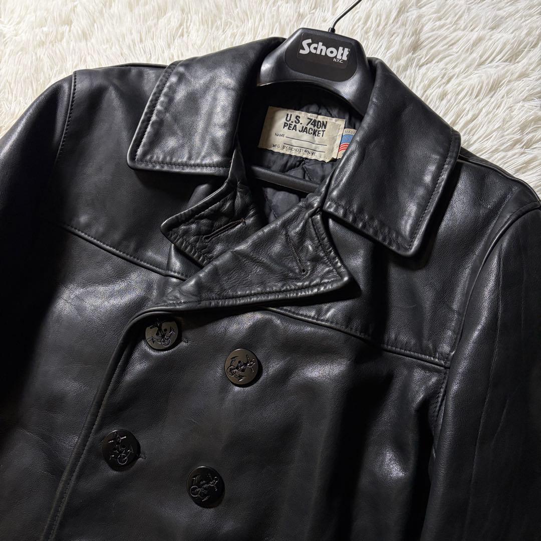希少■schott　Pコート　オールレザー　740N　本革　ブラック　40