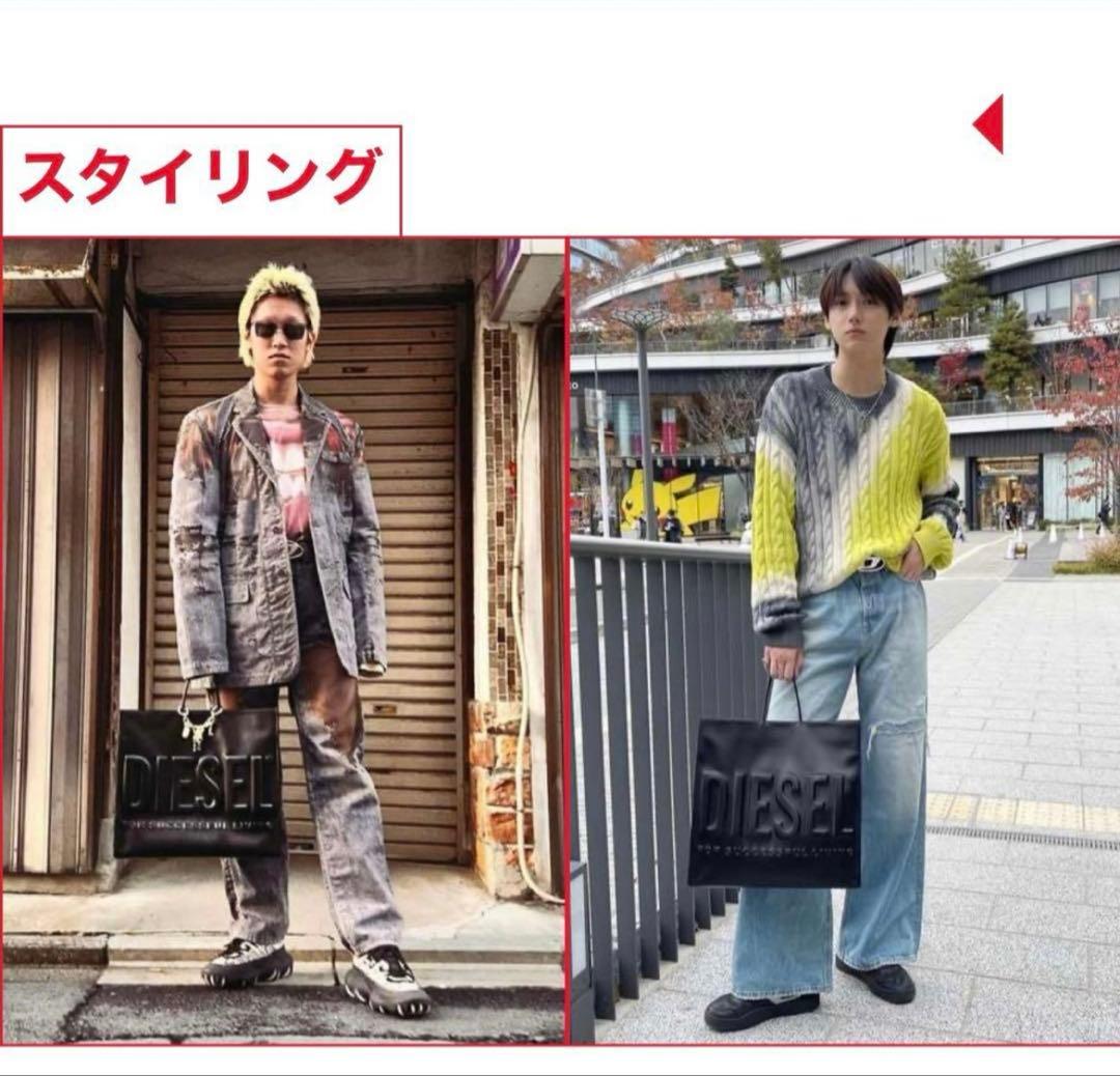 DIESEL ブラック レザートートバッグ 3D ショッパー 2wey tote