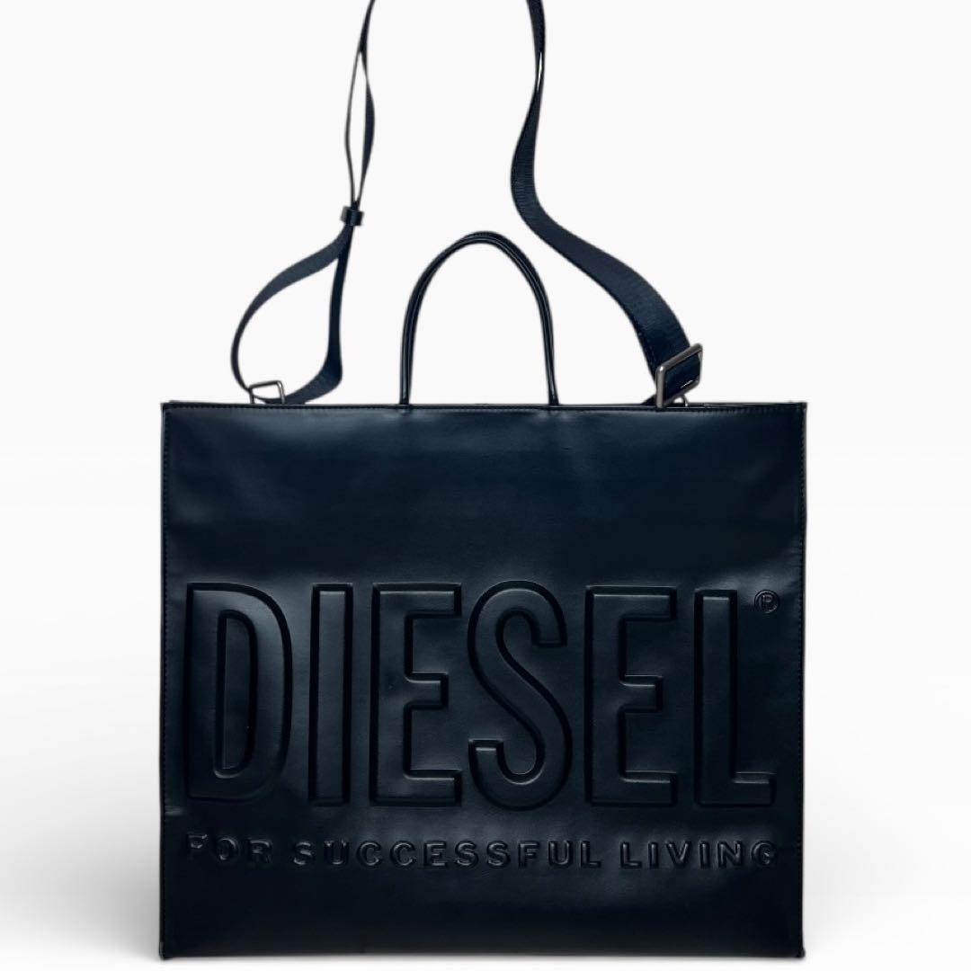 DIESEL ブラック レザートートバッグ 3D ショッパー 2wey tote