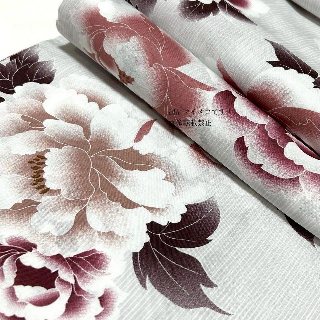 浴衣　大きめサイズ　浴衣 3L 牡丹　兵児帯　ボルドー　2点　新品　0706①