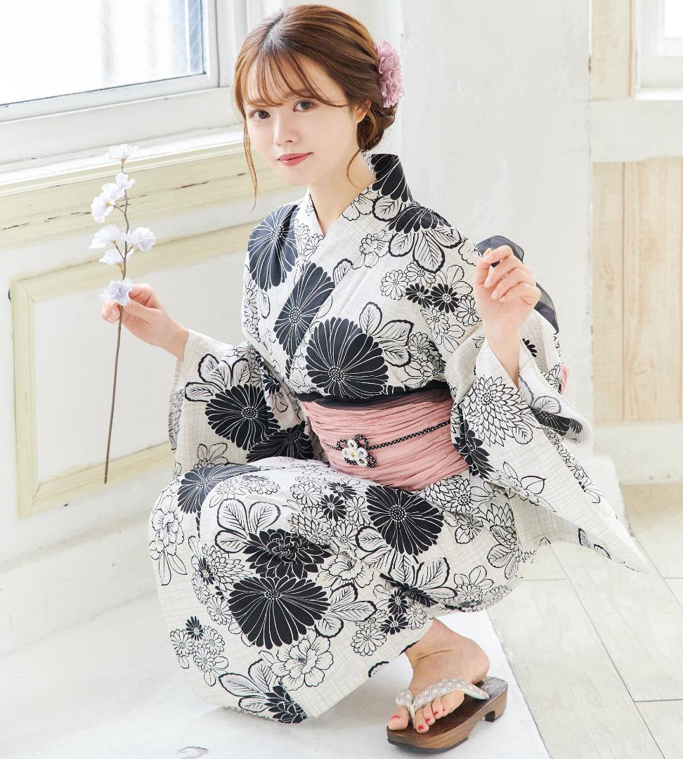 新品 浴衣 セット 浴衣セット ゆかた 大人 レディース 黒 白 Y4-73