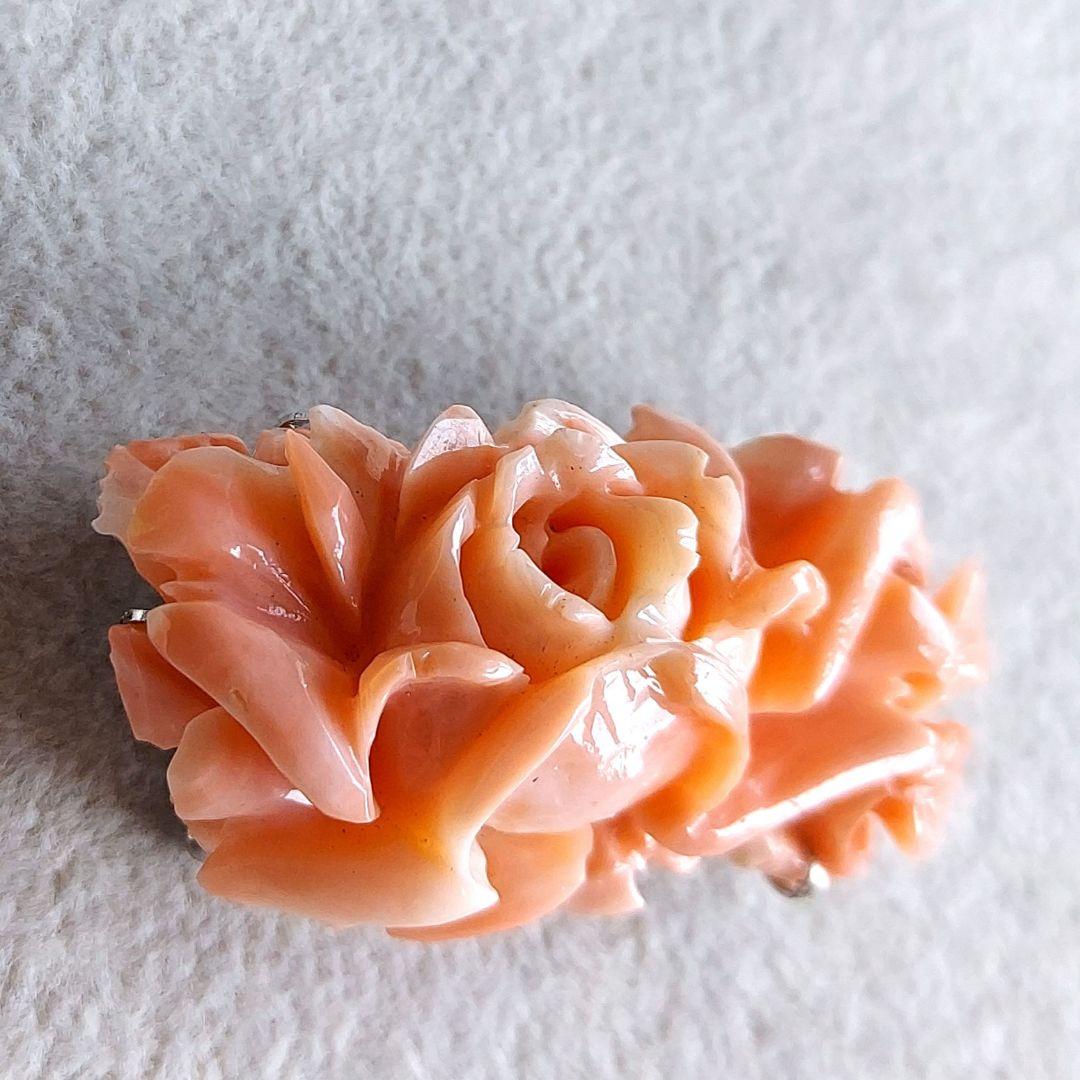 薔薇　珊瑚　ブローチ&帯留め
