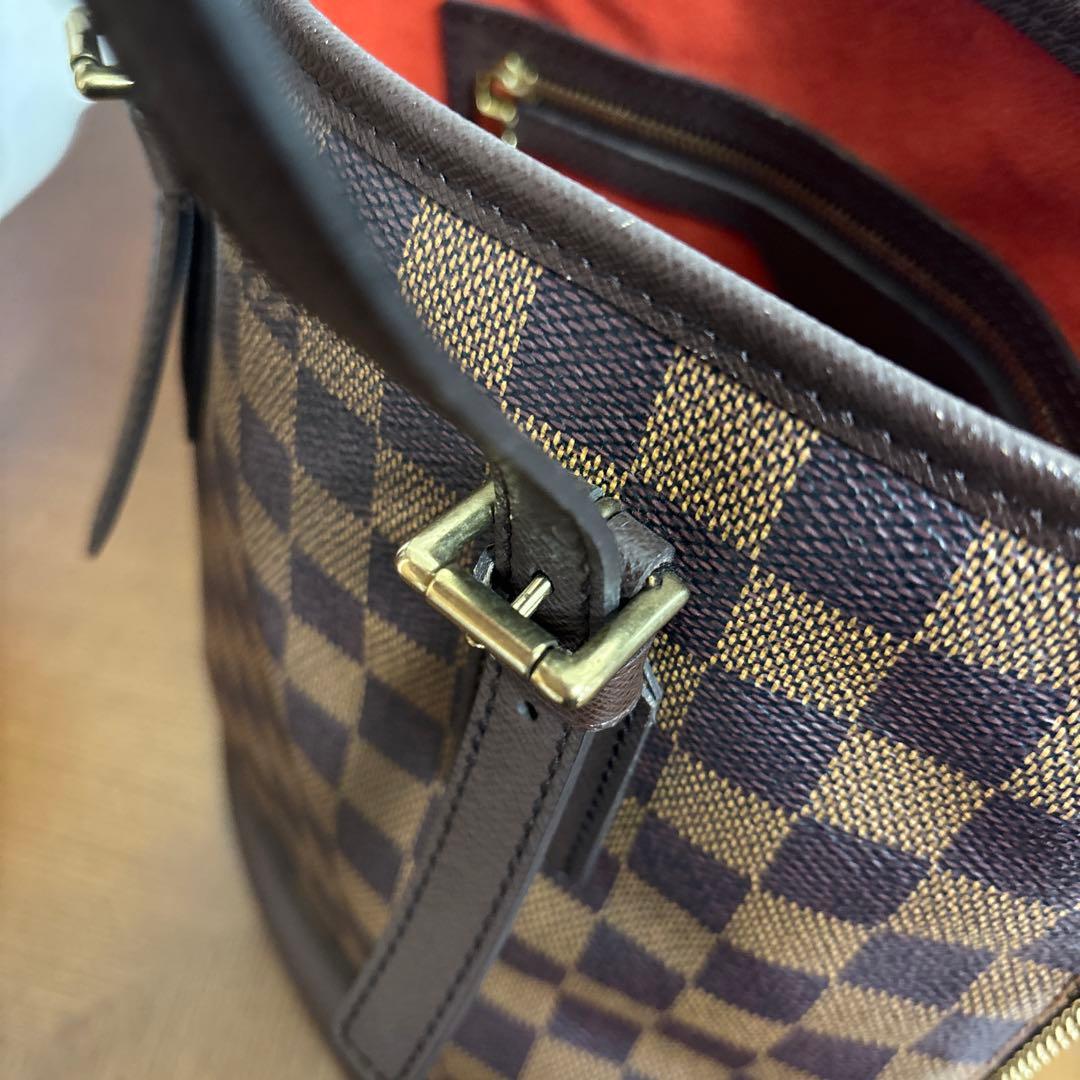 ルイヴィトン　マレ　ダミエ柄ブラウンレザーハンドバッグ