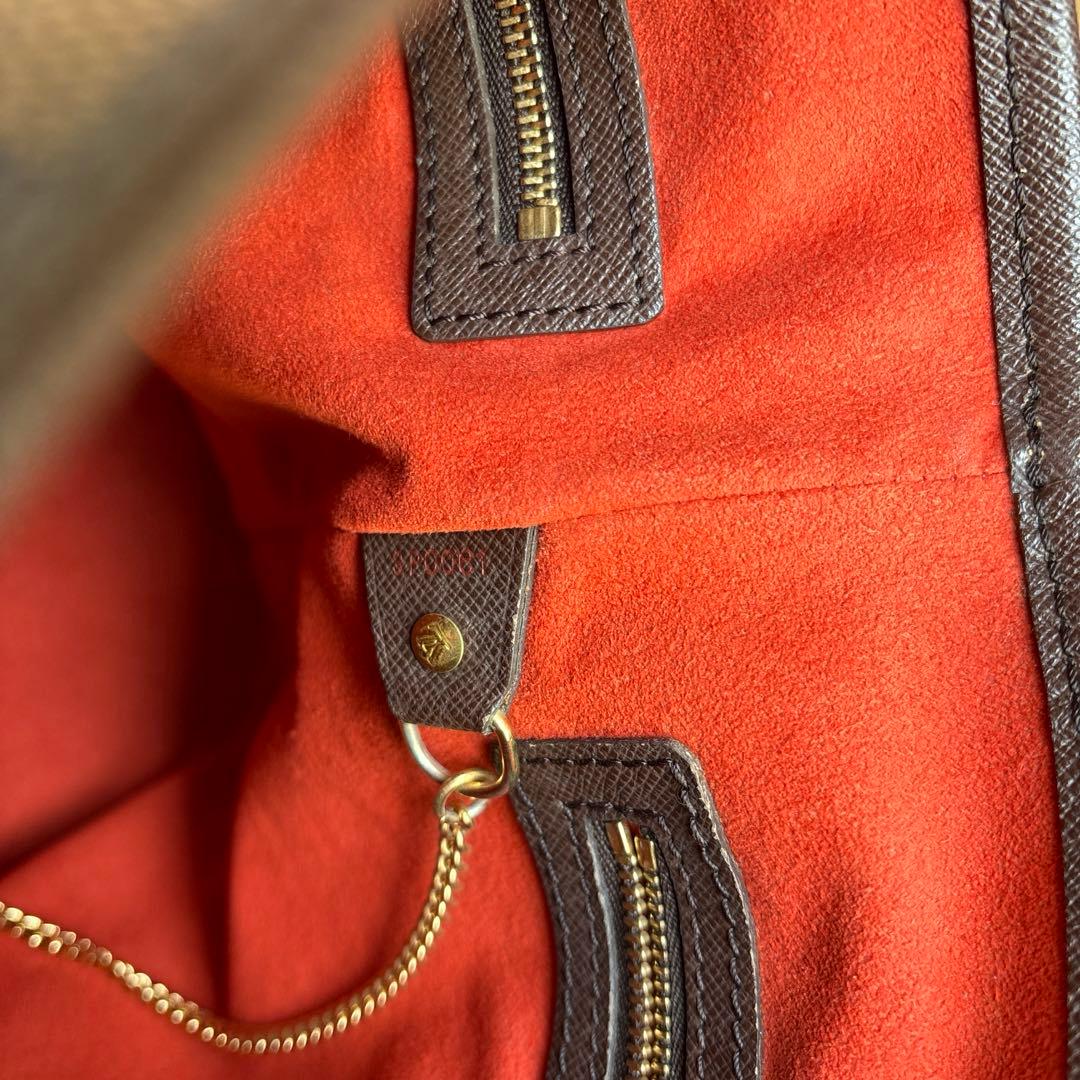 ルイヴィトン　マレ　ダミエ柄ブラウンレザーハンドバッグ