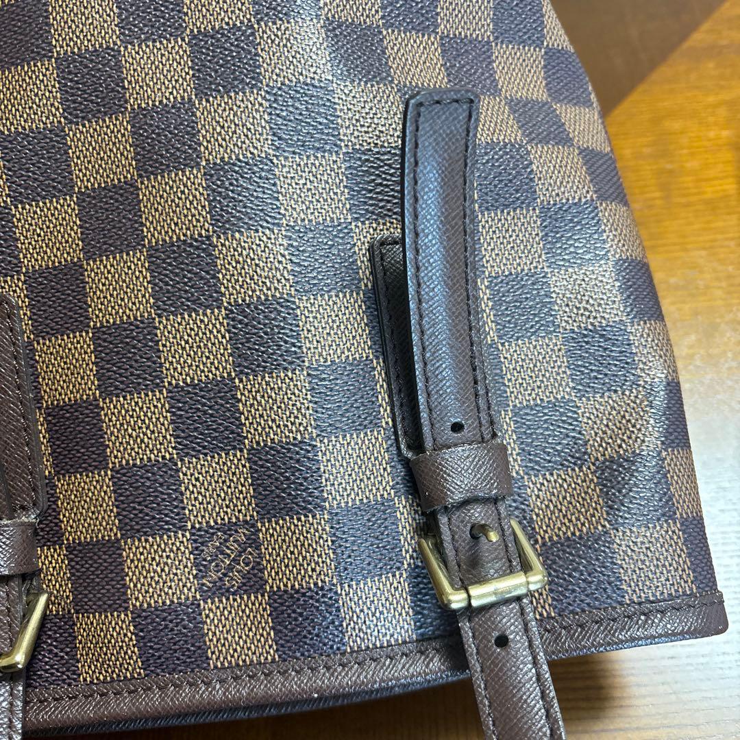 ルイヴィトン　マレ　ダミエ柄ブラウンレザーハンドバッグ