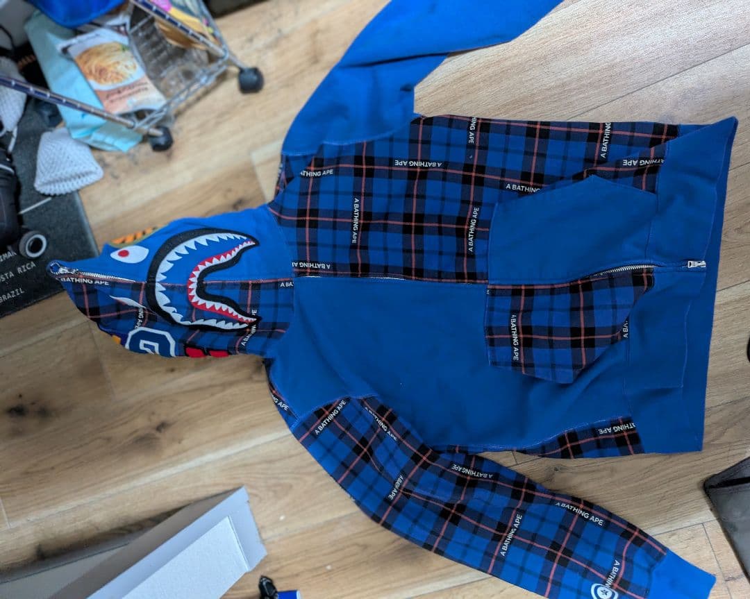 A BATHING APE シャークパーカー フルジップ ブルー チェック