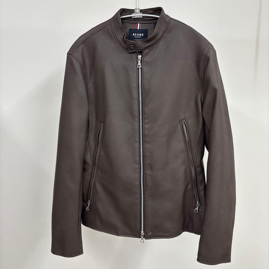 新品　BEAMS レザージャケット Mサイズシングル ライダース 革 茶色