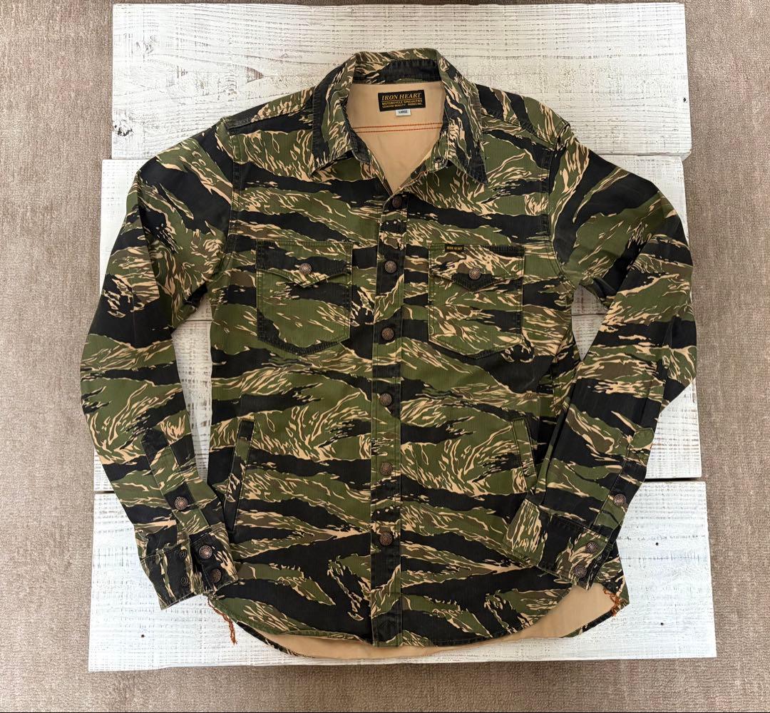 アイアンハート タイガーストライプ カモフラージュ柄 シャツ 希少 L 迷彩