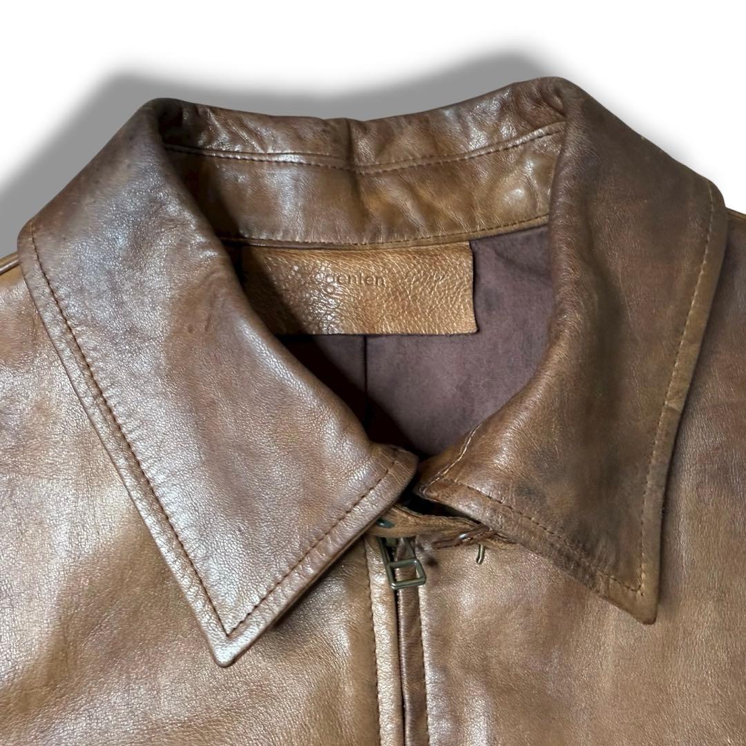 M位 genten シングルライダース レザージャケット ブラウン ライダース