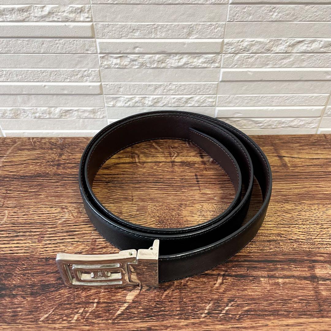 美品 セリーヌ レザー トリオンフ ロゴ シルバー金具 バックル ベルト 黒