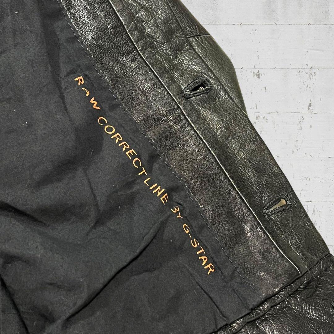 ロウコレクトライン ジースターロウ レザージャケット 本革 山羊革 刺繍 黒 S