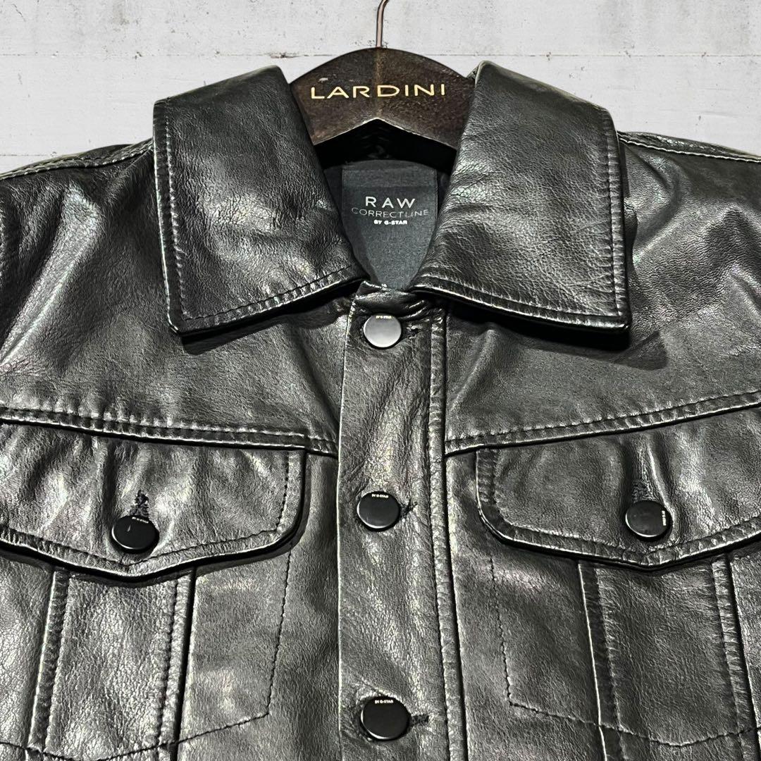 ロウコレクトライン ジースターロウ レザージャケット 本革 山羊革 刺繍 黒 S