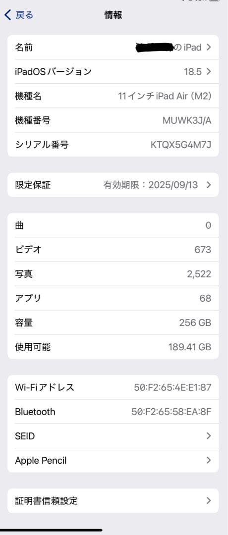 iPad Air6 11inch M2 Wi-Fi ２５６GB　純正フォリオ付き