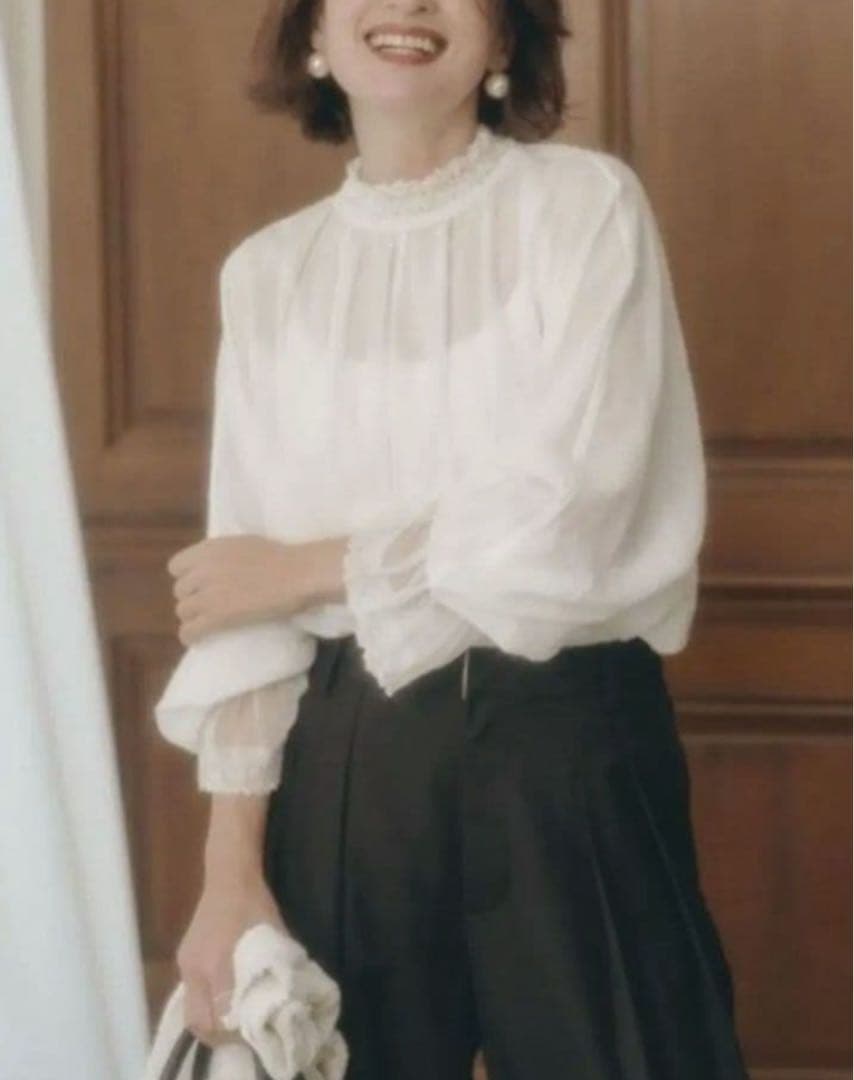 [新品タグ付き] PUAL CE CIN 襟袖レースプチハイネックブラウス