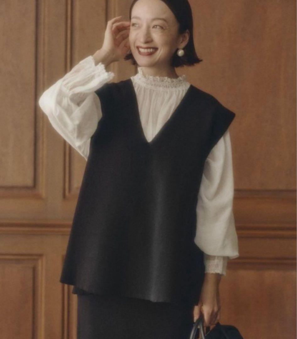 [新品タグ付き] PUAL CE CIN 襟袖レースプチハイネックブラウス