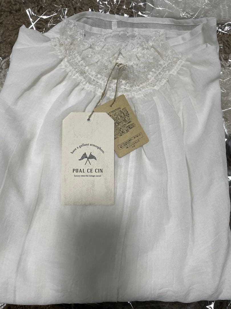 [新品タグ付き] PUAL CE CIN 襟袖レースプチハイネックブラウス