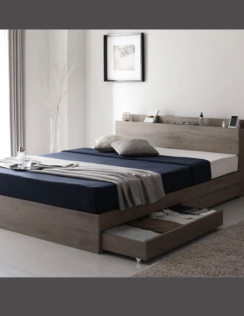 セミダブルベッドフレーム 収納付き