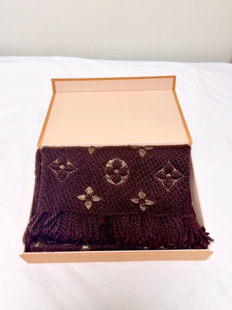 Louis Vuitton モノグラム マフラー ブラウン ゴールド 箱付正規品