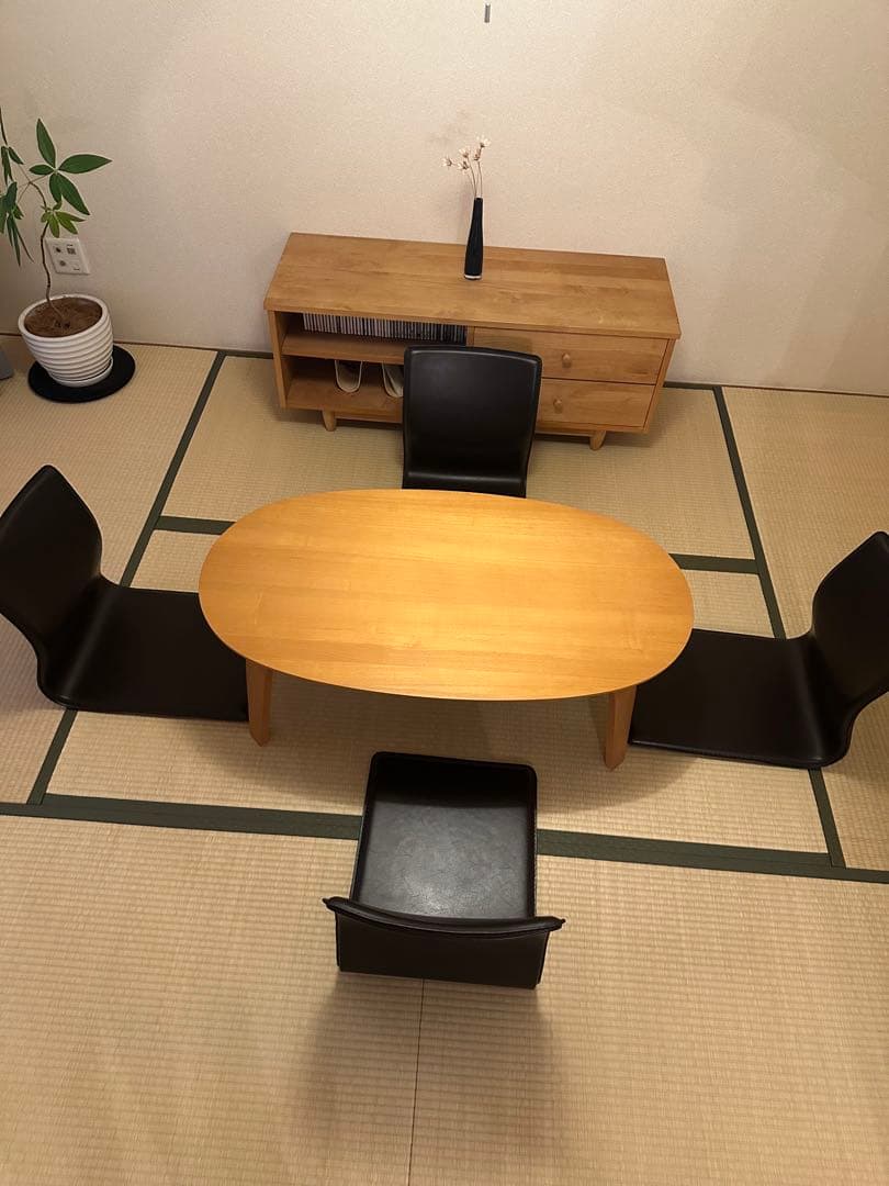 【希少】和風　和室　座椅子 4脚セット　ダークブラウン 合成皮革